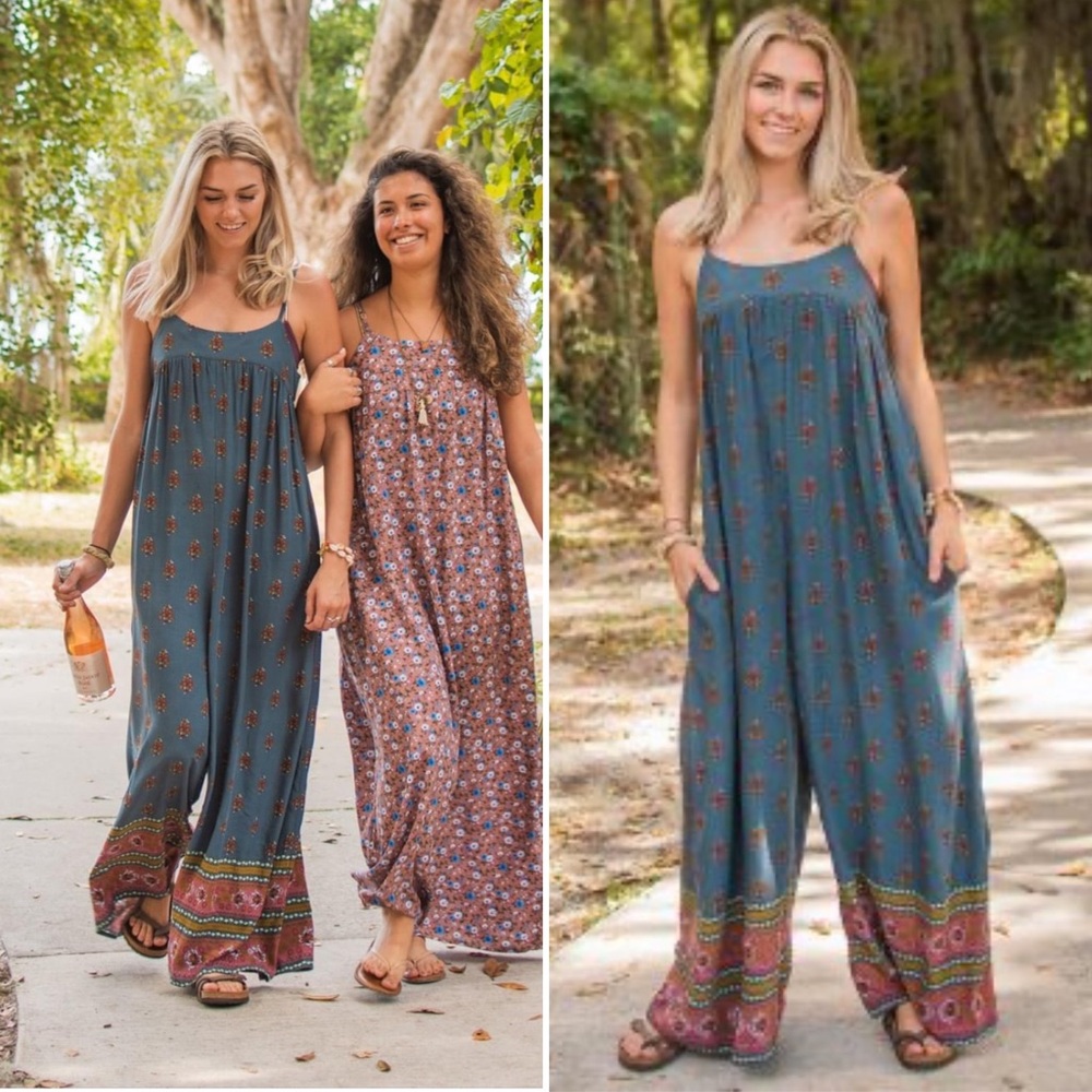 NWT Natural Life Miley Strappy Flowy Wide Leg Jumpsuit - Size Large /Grey Clay
